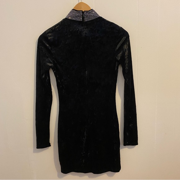 NWT Forever 21 Black Velvet Stud Detail High Neck Long Sleeve Bodycon Mini Dress - Picture 3 of 13